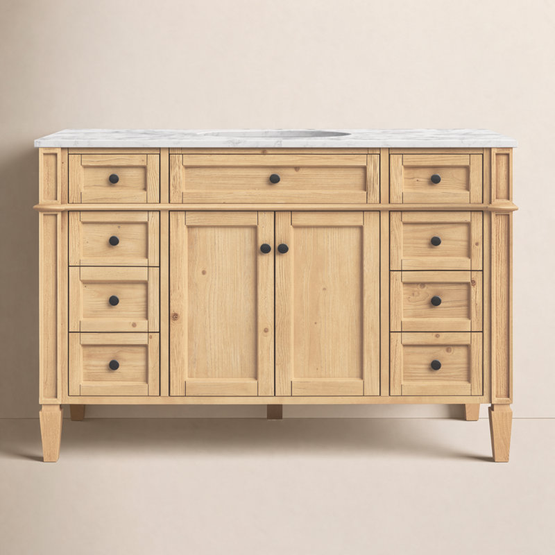 Rivers 48'' Single Bathroom Vanity with Carrara Marble Top, Natural Wood