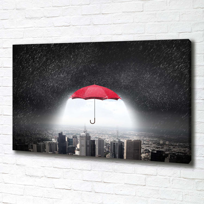 Umbrella Over The City - Wrapped Canvas Print