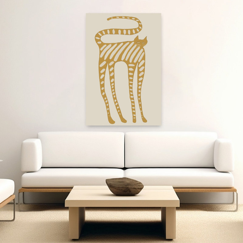 Art mural moderne fantaisiste, chat rayé fantaisiste, H 60 po x l 40 po
