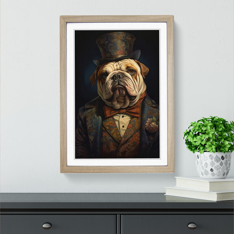 British Bulldog Romanticism - Single Picture Frame Print on Wood, 34cm H x 25cm W x 2cm D, Oak Framed