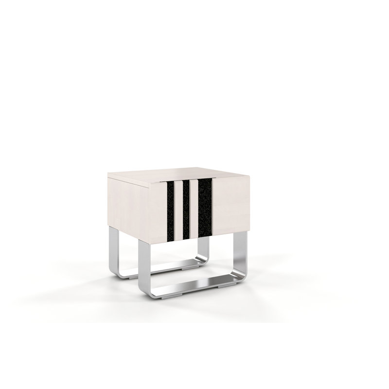 Eng 40 cm W Solid Wood Bedside Table, White