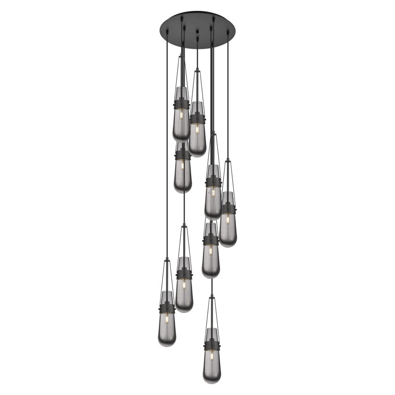 Luminaire suspendu en grappe à 9 lumières Milan, Gris fumée clair, Noir mat