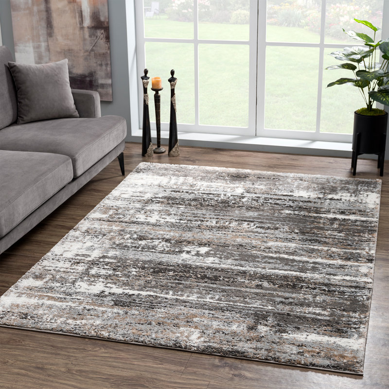 Tapis abstrait gris tissé à la machine, Rectangle 7 pi 10 po x 10 pi 6 po