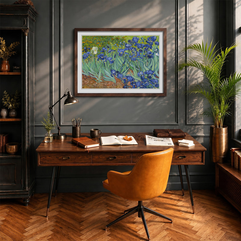 Irises by Vincent Van Gogh - Framed Print, 27cm H x 36cm W x 2cm D, Walnut