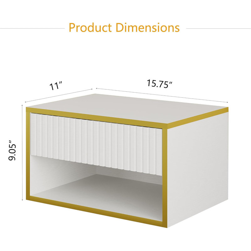 Floating Nightstand with Fluted Drawer, Modern Wall Mounted Bed Side Table set, Night Stand for Bedroom, White, Set of 2