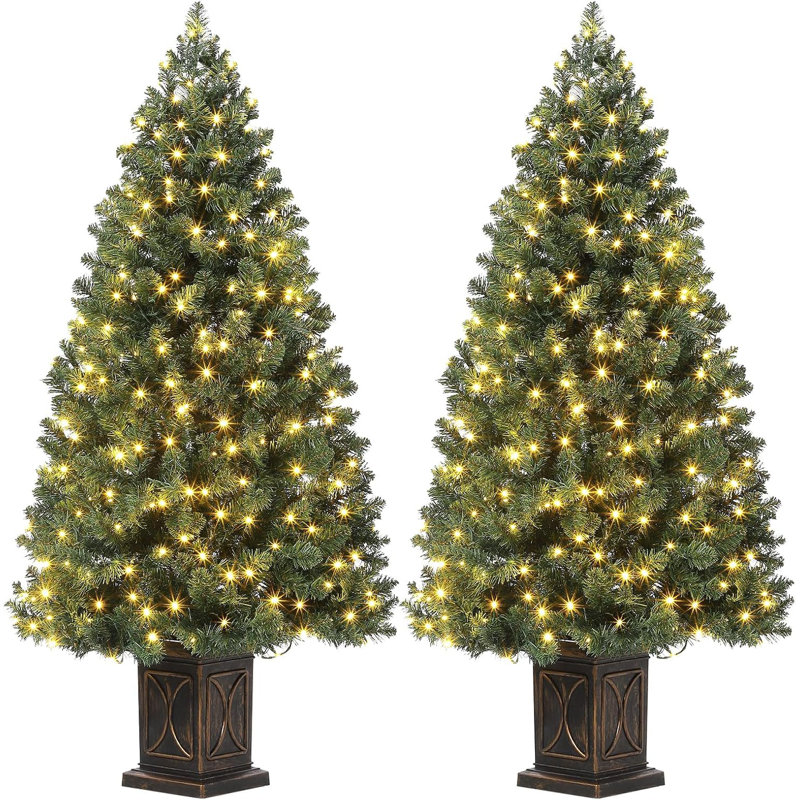 2 arbres de Noël artificiels en fibre optique 4,5 pi avec 2 lumières DEL de 300 pi et 8 modes d'éclairage