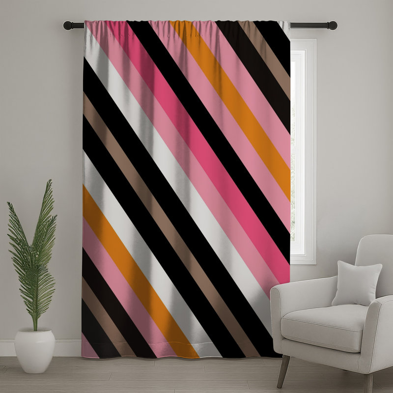 Diagonal Multicolor Stripes Window Curtains, Striped Sheer & Blockout Curtains - 1 Panel, Blockout, 50" x 92" - 1 Panel