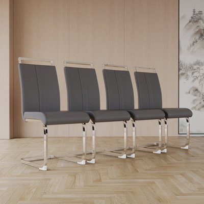Chaises de salle à manger modernes, chaise d'appoint rembourrée à haut dossier Pu Speights avec pieds en métal plaqués en C pour la salle à manger 