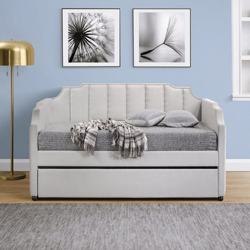 Amelyn Dove Grey Daybed with Trundle Bed