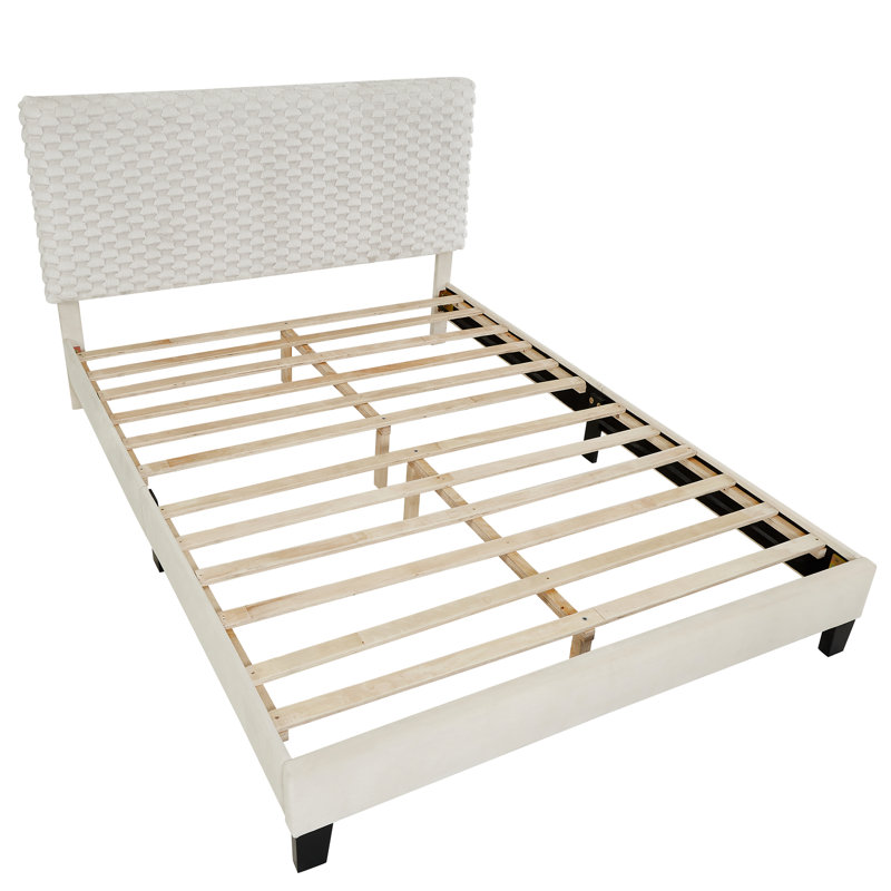 Lit tapissier 3D en blanc - Tête de lit pleine grandeur élégante et relaxante à hauteur ajustable, sans sommier tapissier