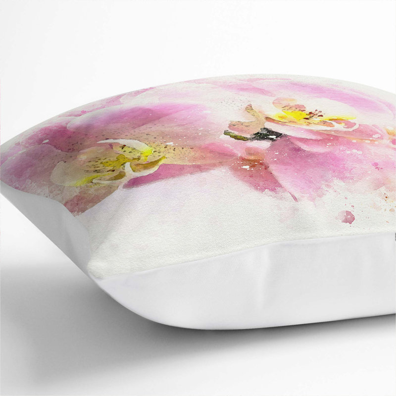 Pink Orchid Flower Cushion with Filling, White, 40cm H x 40cm W x 15cm D