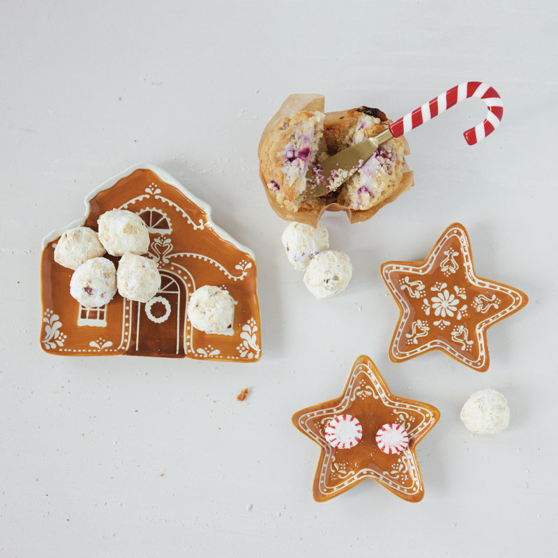 Hand-Painted Stoneware House Plate with Gingerbread Motif