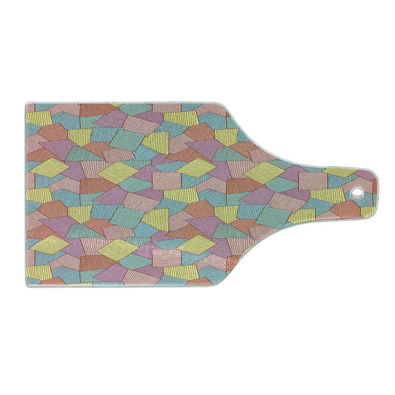 Ambesonne Geometric Tempered Glass Cutting Board Tile Pattern Stripes Multicolor