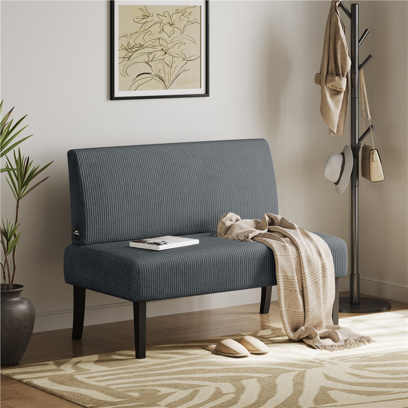 39" Corduroy 2-Seat Armless Loveseat, Upholstered Bench with USB Ports, Dark Gray, Dark Gray