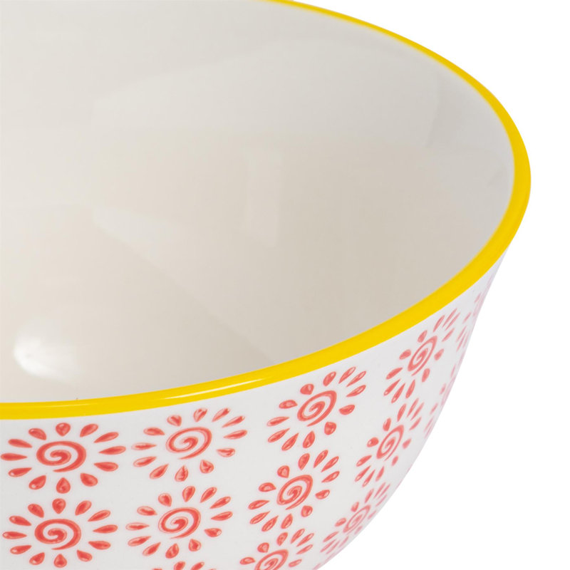 Nicola Spring - Hand-Printed Cereal Bowl, Red/Yellow