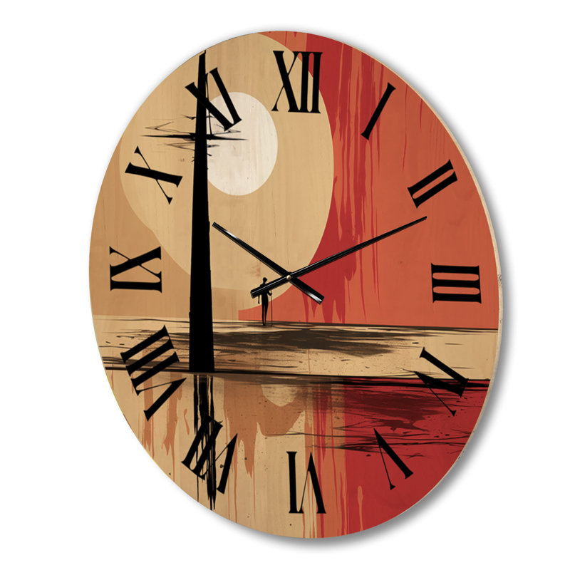 Pleine lune, paysage de célébration de la solitude - horloge murale géométrique moderne, Moyenne