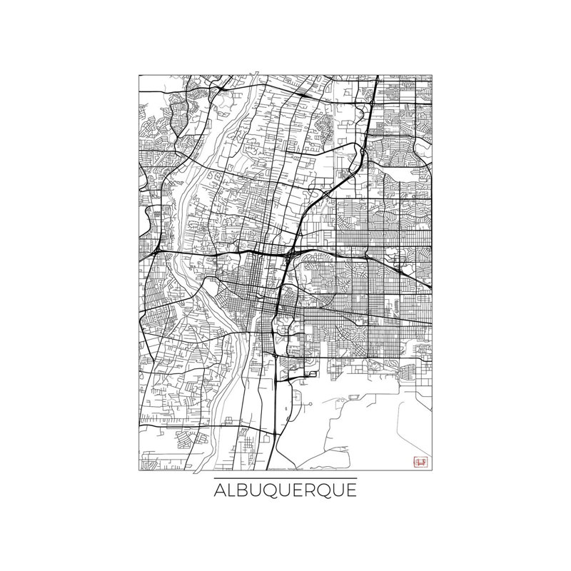 Albuquerque Minimal Urban Blueprint Map by Hubert Roguski - Wrapped Canvas Print, 20.32 cm H x 30.48 cm W