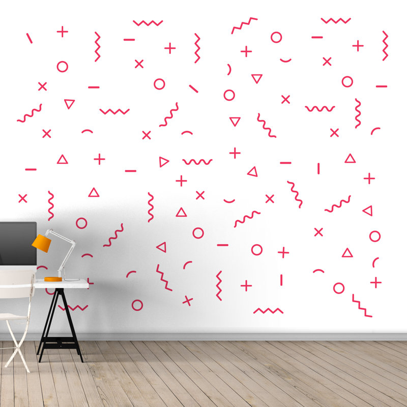 3895 Abstract Non-Wall Damaging Wall Decal, White/Pink