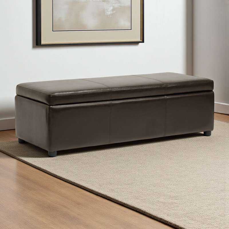 Cogdill Brown Faux Leather Upholstered Storage Bench, Flip Top, 14.25'' H X 47'' W X 17.88'' D, Dark Brown