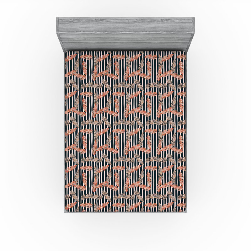 Drap-housse Ambesonne, feuilles romantiques, dessin, rosé, gris foncé et saumon, Drap-housse de taille très grand