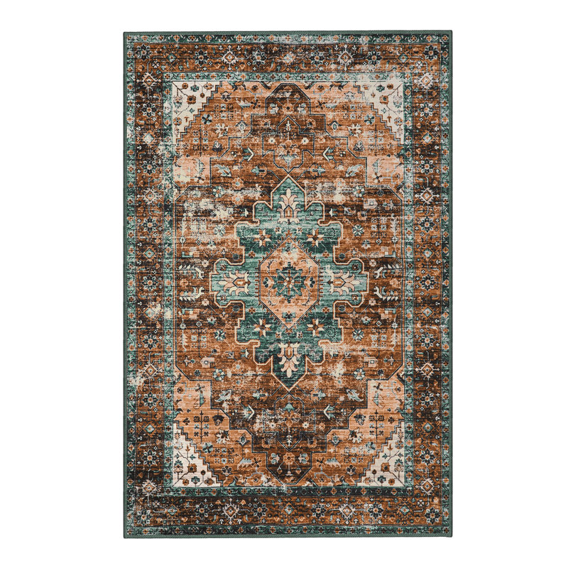 Govan Ultra-Thin Washable Vintage Area Rug Dining Room Rug for Bedroom, Non-Shed Living Room Mat, Indoor Oriental Medallion Hardwood Floor Carpet for Office Home Decor