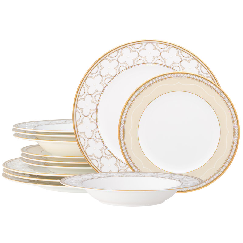Noritake Trefolio Gold 12-Piece Dinnerware Set, Service For 4