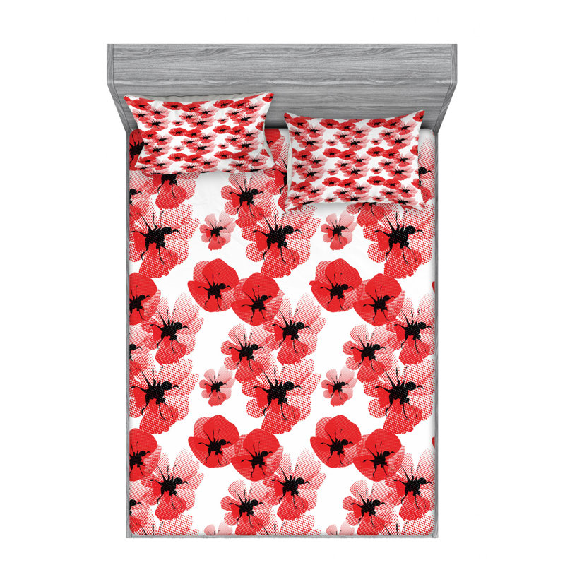 Microfiber Floral Sheet Set, Full Sheet Set with Fitted Sheet