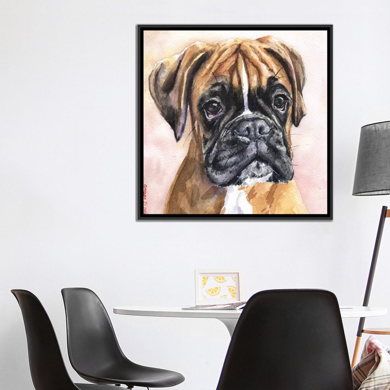 « fina boxer », reproduction sur toile, H 37 po x l 37 po x P 1,5 po, Toile avec cadre noir, Pas de tapis