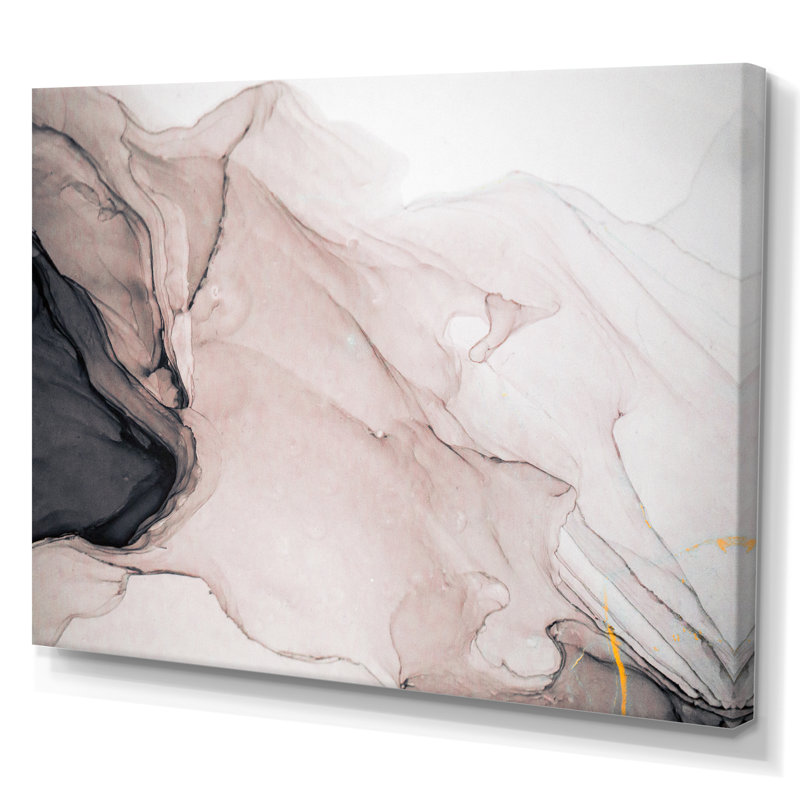 Gris et blanc marbré fluide - art mural moderne sur toile, H 30 po x l 40 po x P 1,5 po, Toile tendue