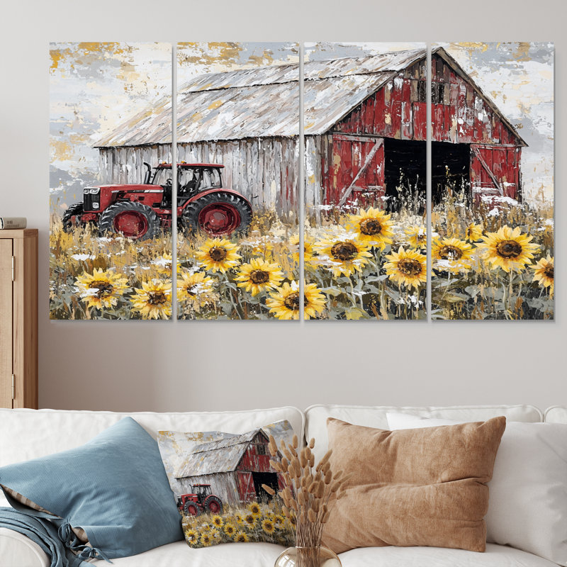 Drabeck - Art mural de tournesols - Art mural traditionnel sur toile, 4 pièces, H 32 po x l 64 po