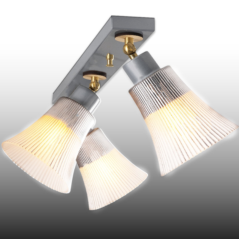 Plafonnier semi-encastré à culot en bois 3 lumières, Argent argent