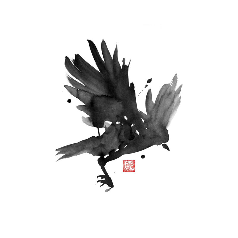 Corbeau par Péchane - impression sur toile tendue, H 18 po x l 12 po x 1,5 po