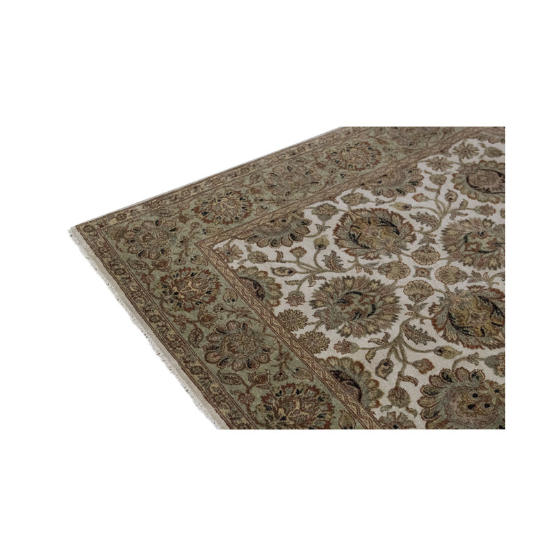 Tapis oriental en laine tissé à la main Mountain King ivoire / vert clair / brun