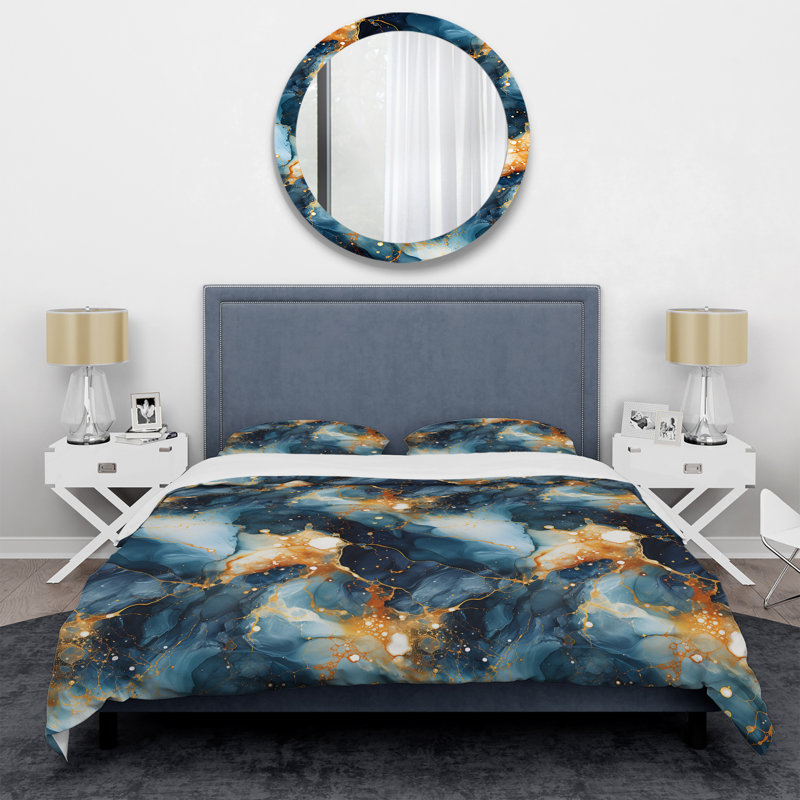 Ensemble de housse de couette Teal and Gold Astral Marble Dreams, Housse de couette pour grand lit et 2 taies décor