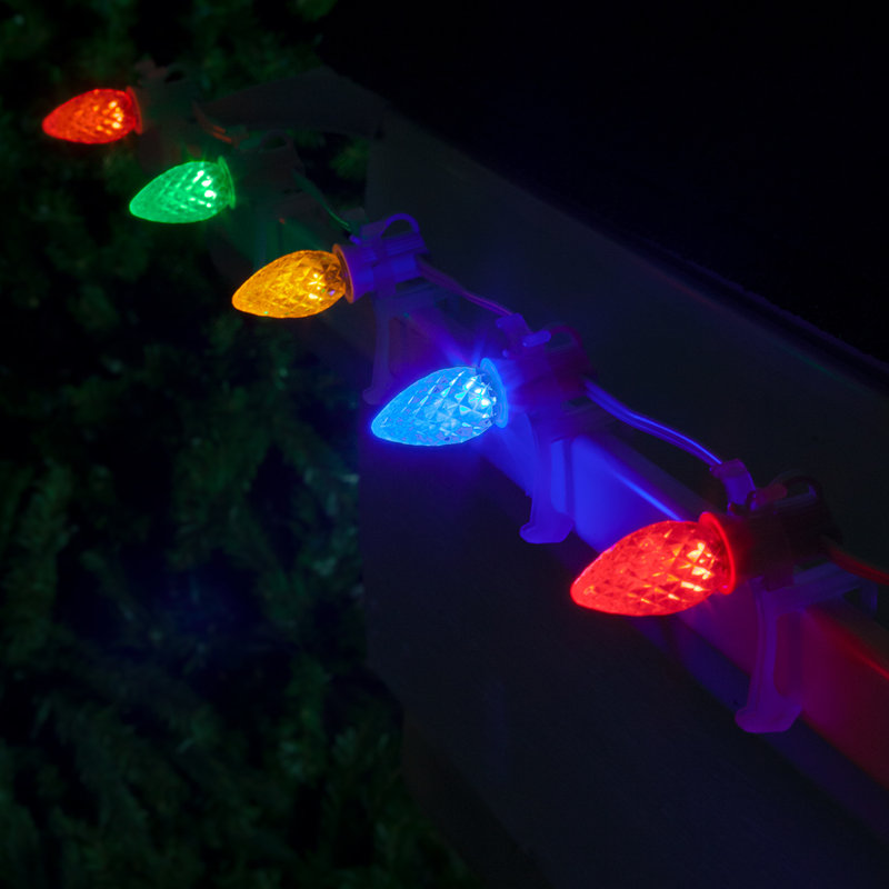  Wire Faceted C7 OptiCore LED String Lights, 100', Yellow/Blue/Red