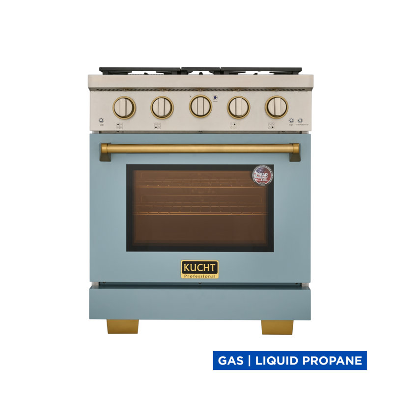 30 in. 4.2 cu. ft. Natural Gas Range and Convection Oven in Light Blue with True Simmer Burners, Natural Gas, Green