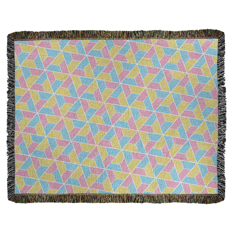 Couverture tissée Katelyn Elizabeth Trapezoids, l 60 po x L 80 po, Jaune / Rose / Bleu