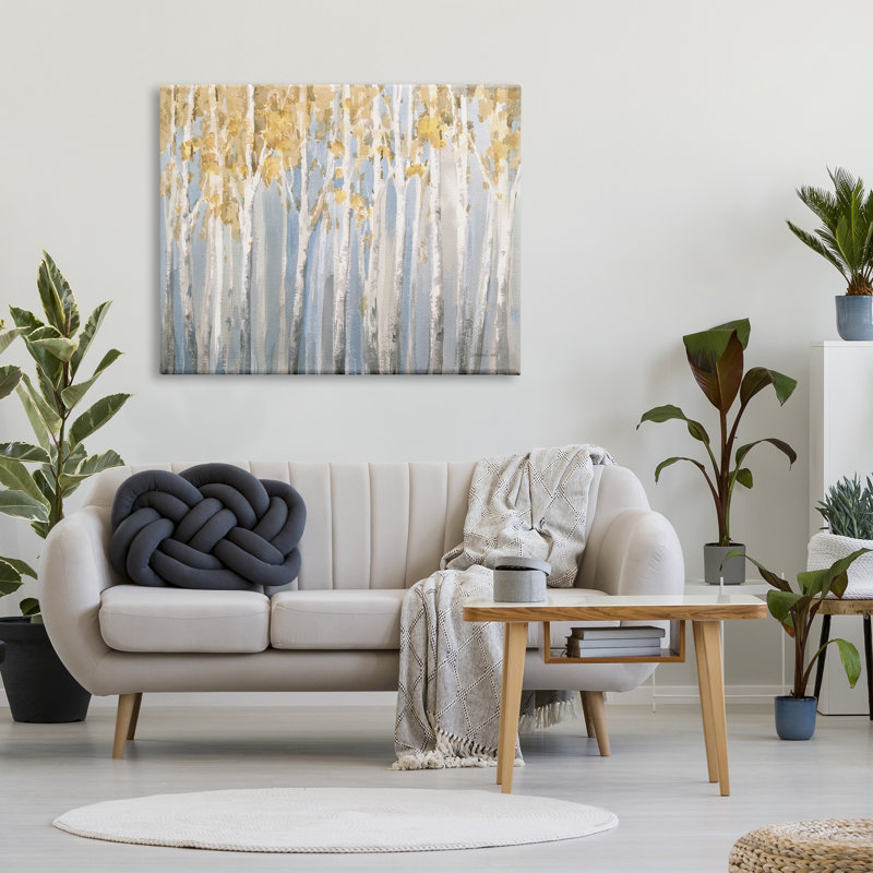 Line of Birch Trees Mystical Spring Forest Landscape Gray Farmhouse Rustic, Toile tendue, H 36 po x l 48 po