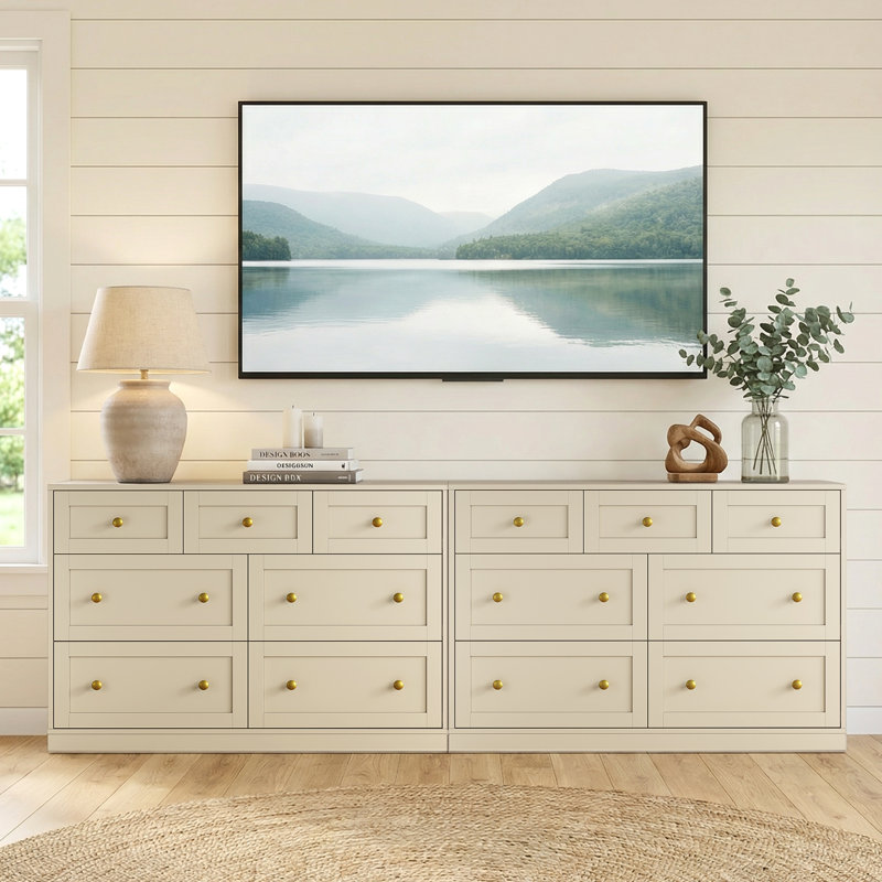 Commode 7 tiroirs pour chambre à coucher, Beige