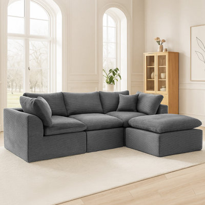 4 - Piece Slipcovered Corduroy Sectional Sofa Sleeper Couch