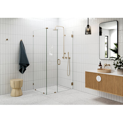 Illume 42 in. x 35 in. x 78 in. 90-degree wall hinged Fully Frameless Glass Shower Enclosure