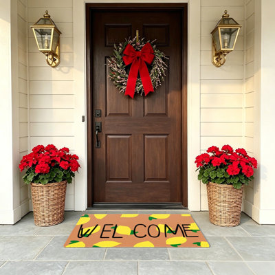 Cartoon Lemon Welcome Print 24" x 36" Floor Mat Everyday Garden Entrance Warm Apricot Base