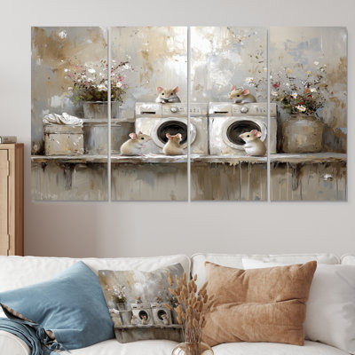 «Cute Mice Laundry Day» - ensemble de reproductions d'art mural
