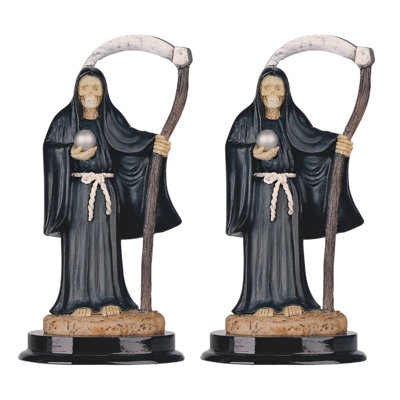 "2-PC Set" ICE ARMOR 5"H White Santa Muerte Holding Scythe Statue Our Lady of The Holy Death Figurine  Figurine Statue Ornament Home/Room Decor and Perfect Gift Ideas for House Warming, Holidays and Birthdays Great Collectible Addition
