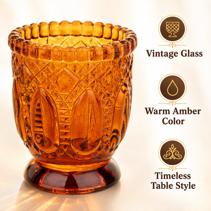 3'' H Glass Tabletop Votive Holder, Amber