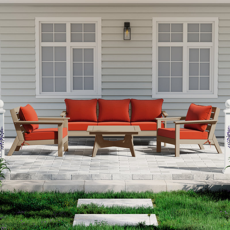 6-Piece Deep Seating Set, Light Brown, Orange
