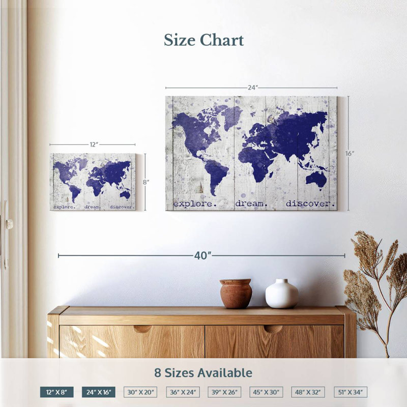 Explore Dream Discover World Map, 16" H x 24" W