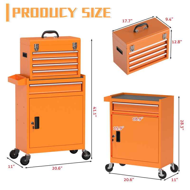 Coffre à outils à 5 tiroirs, Orange