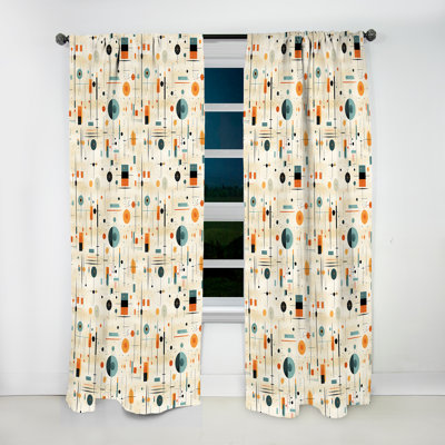 Motif géométrique Mid-Century sarcelle et orange - Rideau obscurcissant géométrique abstrait - 1 panneau