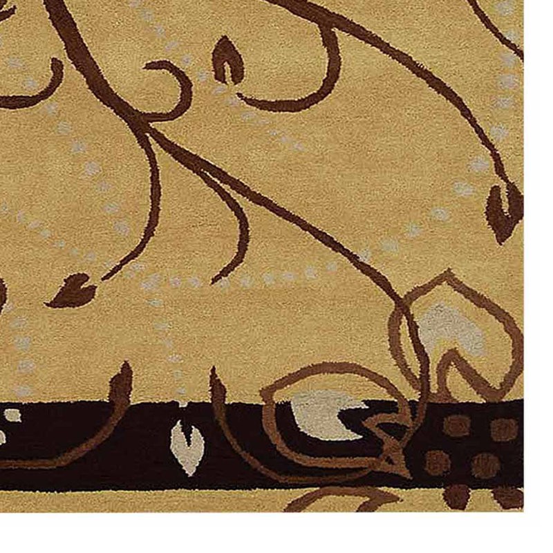 Tapis écologiques en laine touffetés à la main Annan - Rectangle, couleur brun clair, motif floral moderne, tapis antidérapants faits à la main et épais
